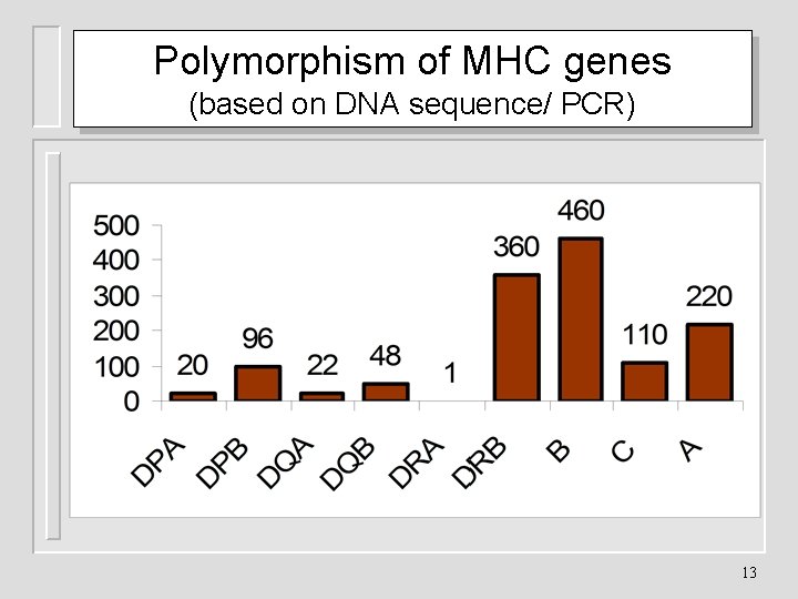 Polymorphism of MHC genes (based on DNA sequence/ PCR) 13 