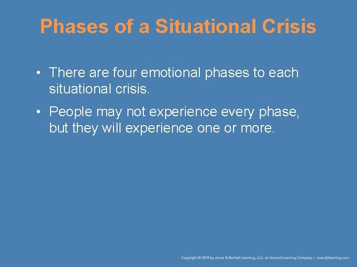 Phases of a Situational Crisis • There are four emotional phases to each situational