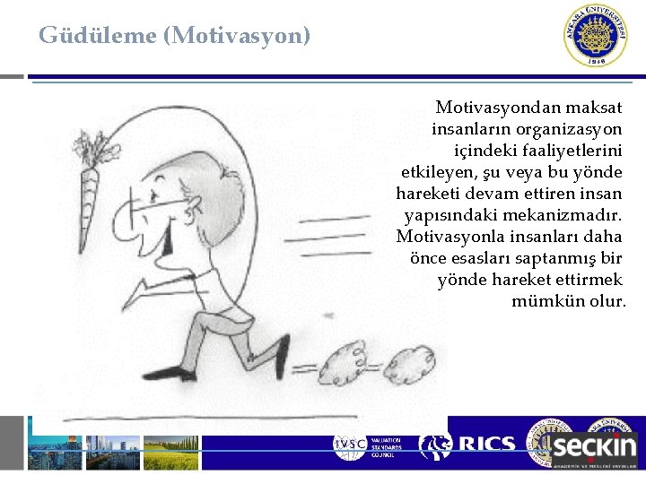 Güdüleme (Motivasyon) Motivasyondan maksat insanların organizasyon içindeki faaliyetlerini etkileyen, şu veya bu yönde hareketi