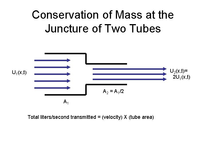 Conservation of Mass at the Juncture of Two Tubes U 2(x, t)= 2 U