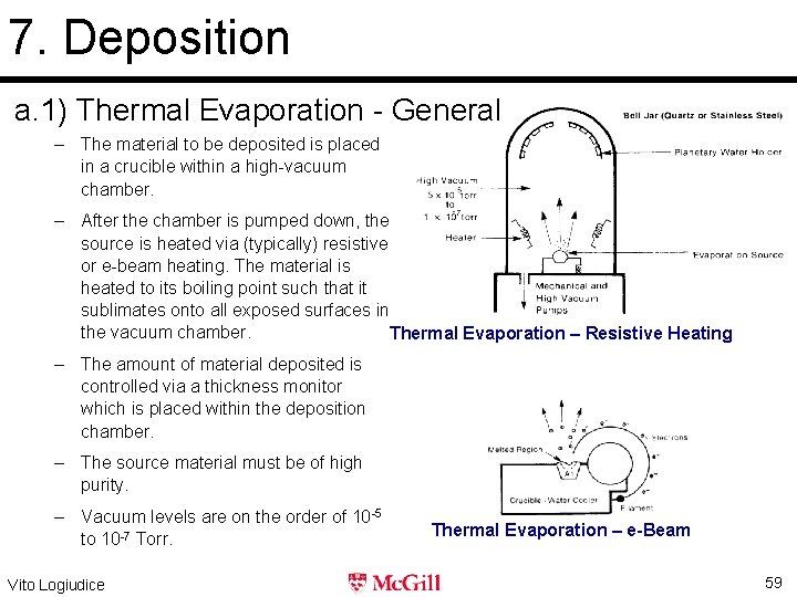 7. Deposition a. 1) Thermal Evaporation - General – The material to be deposited