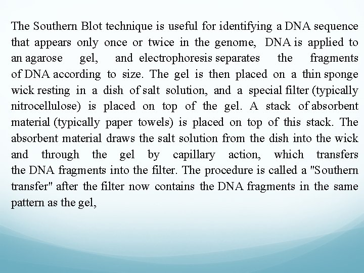 The Southern Blot technique is useful for identifying a DNA sequence that appears only