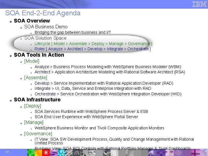 SOA End-2 -End Agenda SOA Overview SOA Business Demo Bridging the gap between business