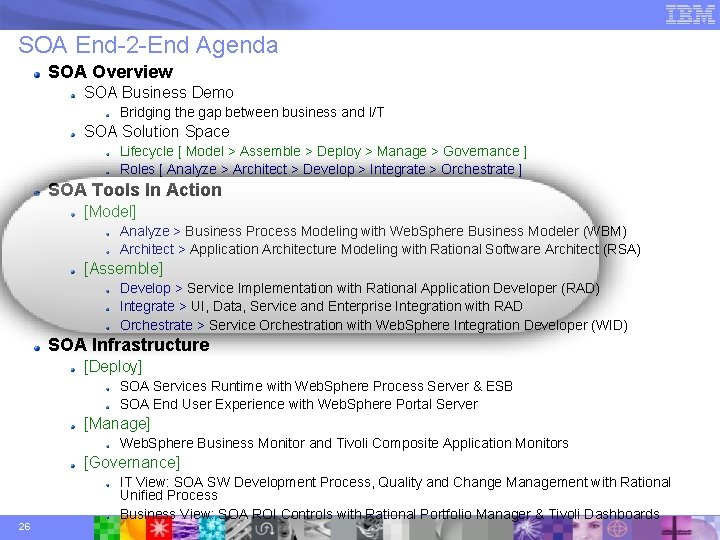 SOA End-2 -End Agenda SOA Overview SOA Business Demo Bridging the gap between business