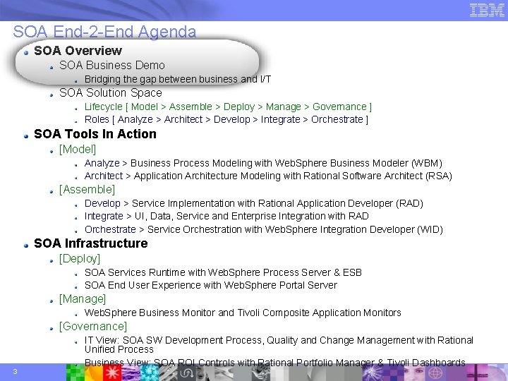 SOA End-2 -End Agenda SOA Overview SOA Business Demo Bridging the gap between business