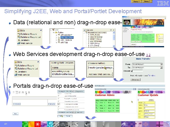 Demo 1 Demo 7 Simplifying J 2 EE, Web and Portal/Portlet Development Data (relational