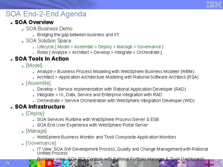 SOA End-2 -End Agenda SOA Overview SOA Business Demo Bridging the gap between business