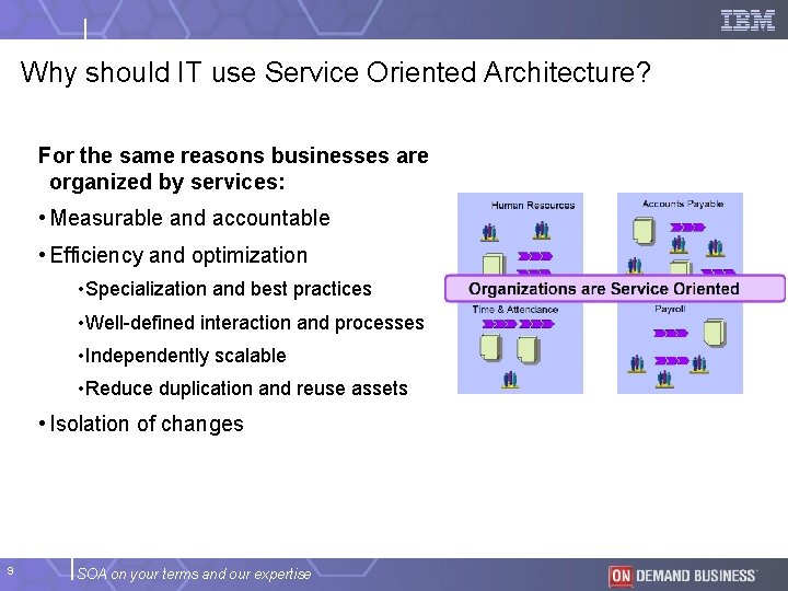Why should IT use Service Oriented Architecture? For the same reasons businesses are organized