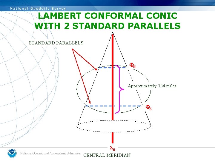 LAMBERT CONFORMAL CONIC WITH 2 STANDARD PARALLELS N Approximately 154 miles S λO CENTRAL LAMBERT CONFORMAL CONIC WITH 2 STANDARD PARALLELS N Approximately 154 miles S λO CENTRAL