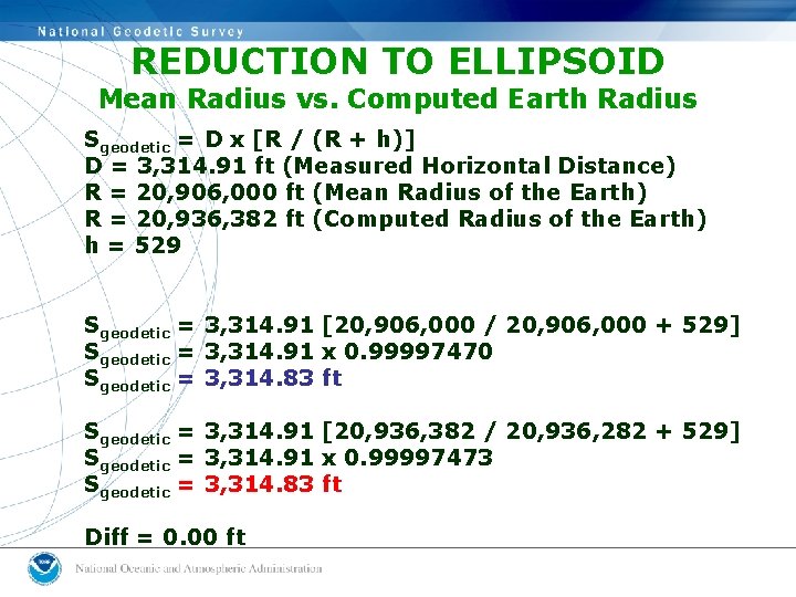 REDUCTION TO ELLIPSOID Mean Radius vs. Computed Earth Radius Sgeodetic = D x [R REDUCTION TO ELLIPSOID Mean Radius vs. Computed Earth Radius Sgeodetic = D x [R