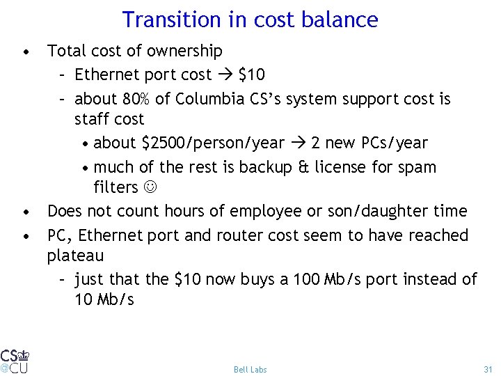 Transition in cost balance • Total cost of ownership – Ethernet port cost $10