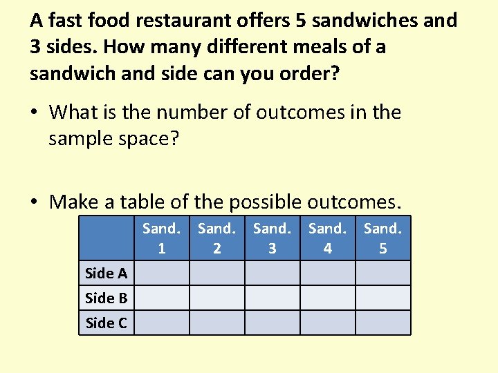 A fast food restaurant offers 5 sandwiches and 3 sides. How many different meals