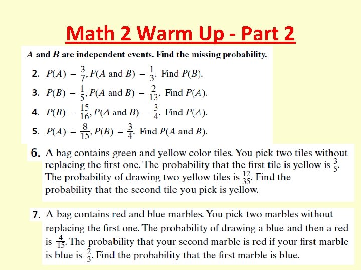 Math 2 Warm Up - Part 2 