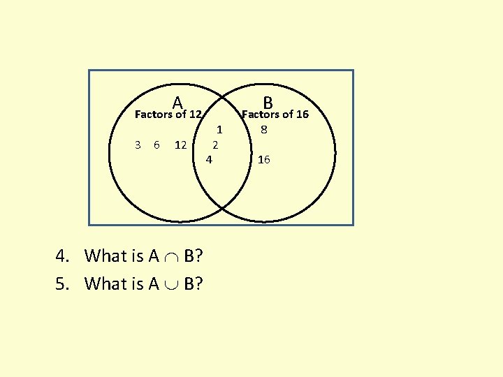  A B Factors of 12 Factors of 16 1 3 6 12 4