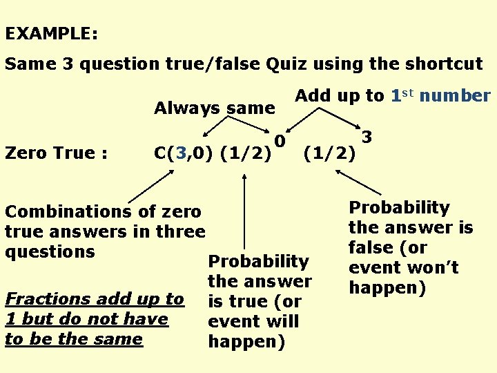 EXAMPLE: Same 3 question true/false Quiz using the shortcut Always same Zero True :