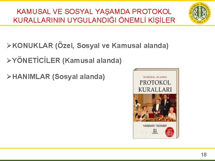 KAMUSAL VE SOSYAL YAŞAMDA PROTOKOL KURALLARININ UYGULANDIĞI ÖNEMLİ KİŞİLER ØKONUKLAR (Özel, Sosyal ve Kamusal