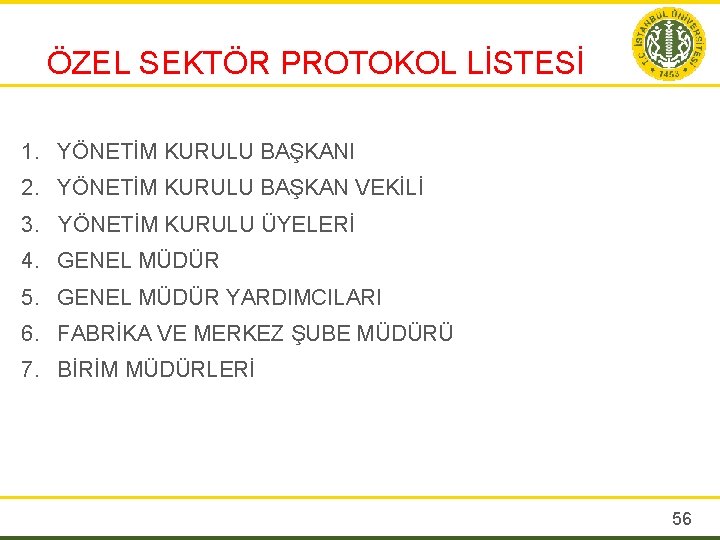 ÖZEL SEKTÖR PROTOKOL LİSTESİ 1. YÖNETİM KURULU BAŞKANI 2. YÖNETİM KURULU BAŞKAN VEKİLİ 3.