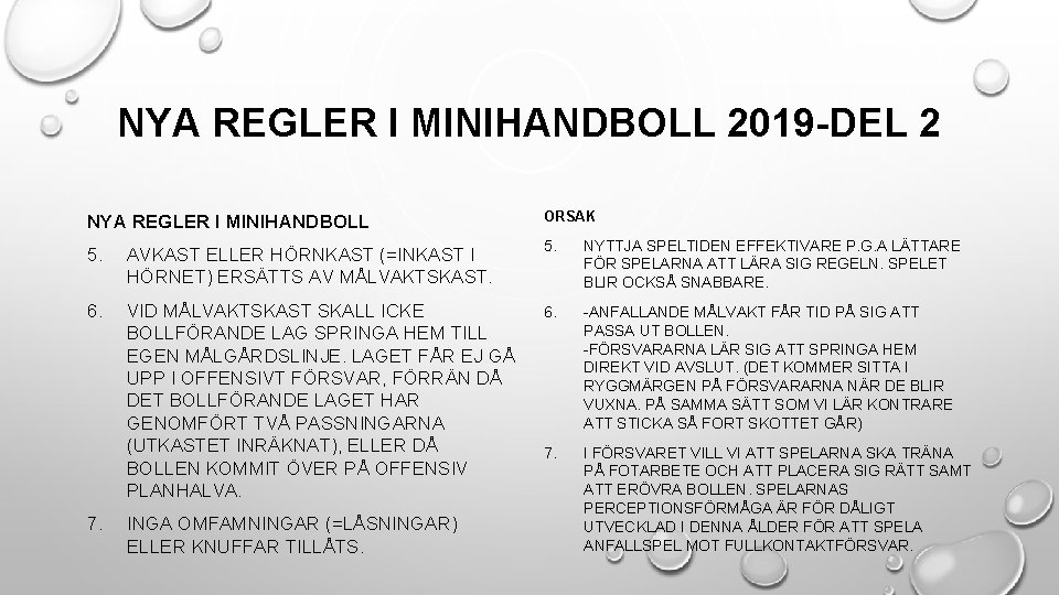 NYA REGLER I MINIHANDBOLL 2019 -DEL 2 NYA REGLER I MINIHANDBOLL ORSAK 5. AVKAST