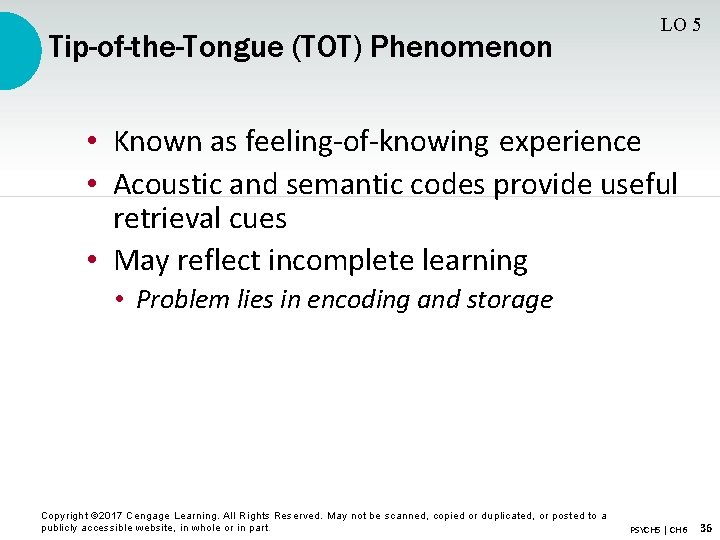 Tip-of-the-Tongue (TOT) Phenomenon LO 5 • Known as feeling-of-knowing experience • Acoustic and semantic