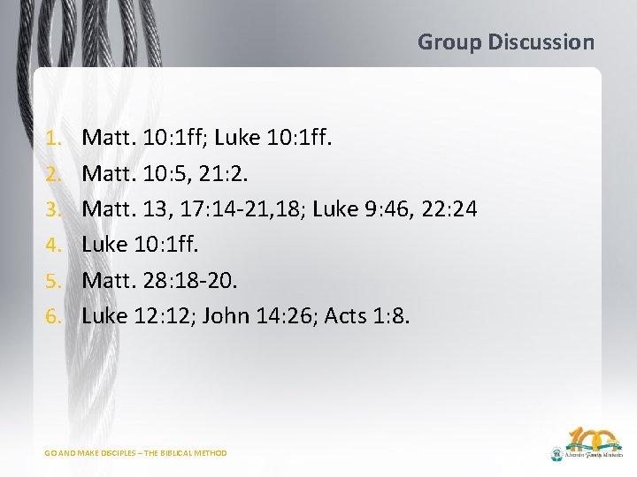 Group Discussion 1. Matt. 10: 1 ff; Luke 10: 1 ff. 2. Matt. 10: