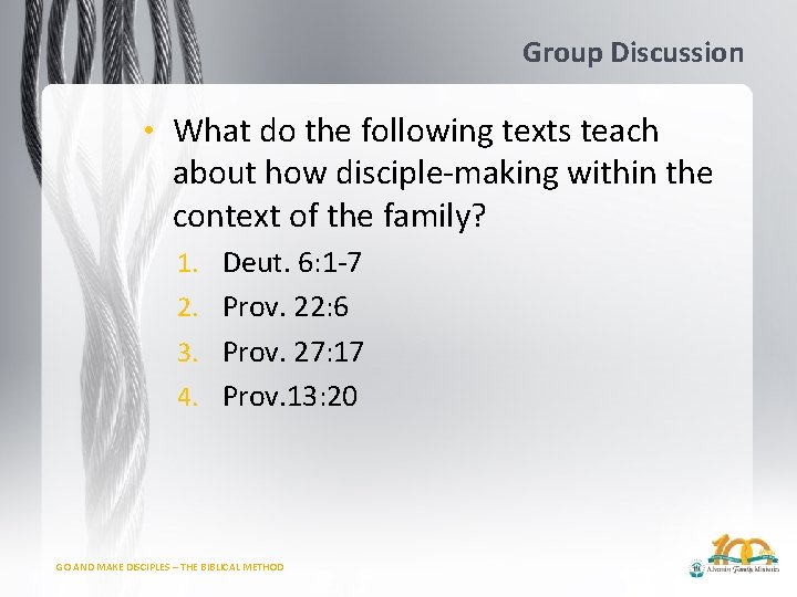 Group Discussion • What do the following texts teach about how disciple-making within the