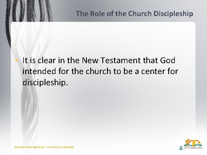 The Role of the Church Discipleship • It is clear in the New Testament