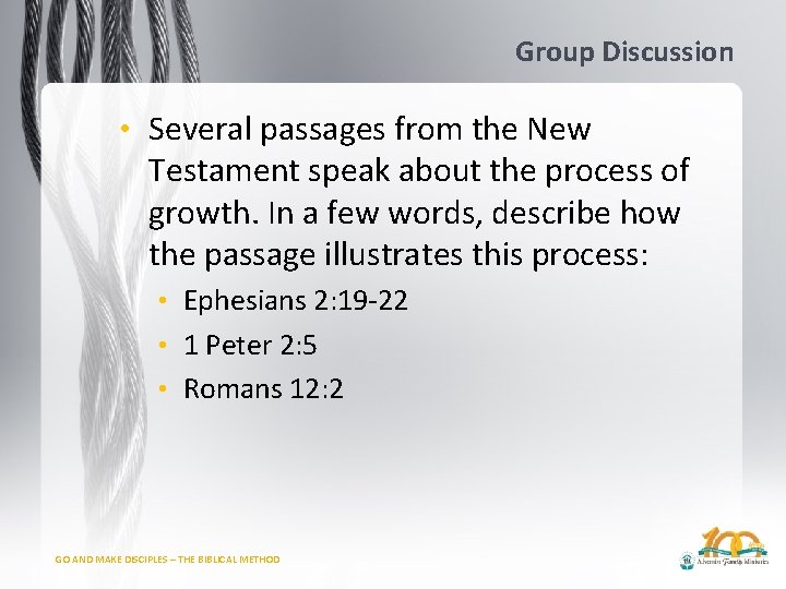 Group Discussion • Several passages from the New Testament speak about the process of