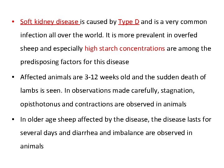  • Soft kidney disease is caused by Type D and is a very