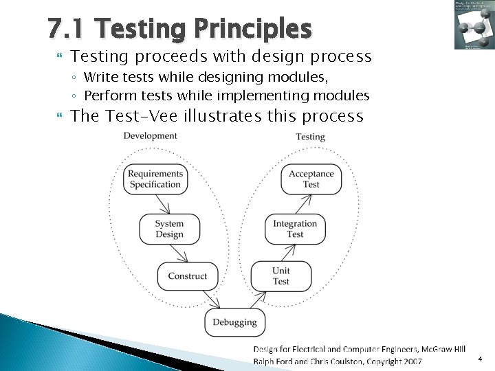 7. 1 Testing Principles Testing proceeds with design process ◦ Write tests while designing