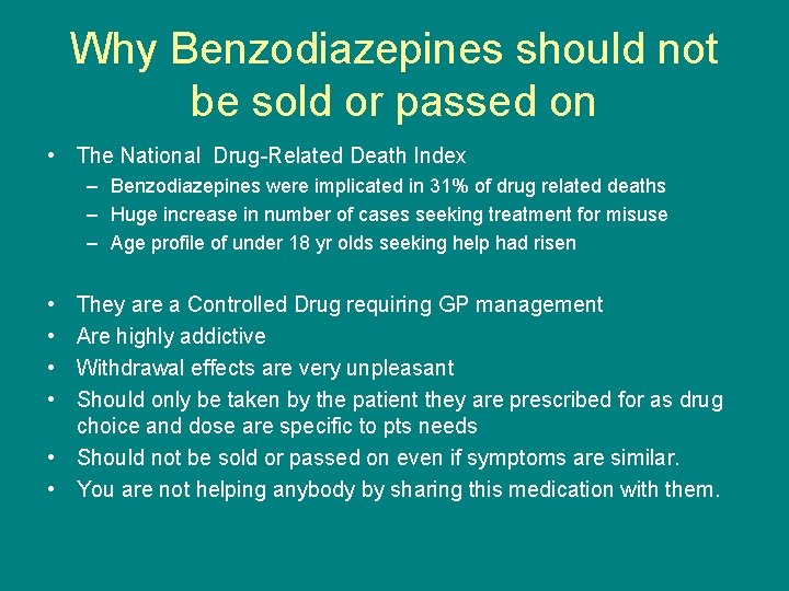 Why Benzodiazepines should not be sold or passed on • The National Drug Related