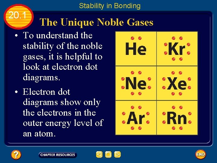 Stability in Bonding 20. 1 The Unique Noble Gases • To understand the stability