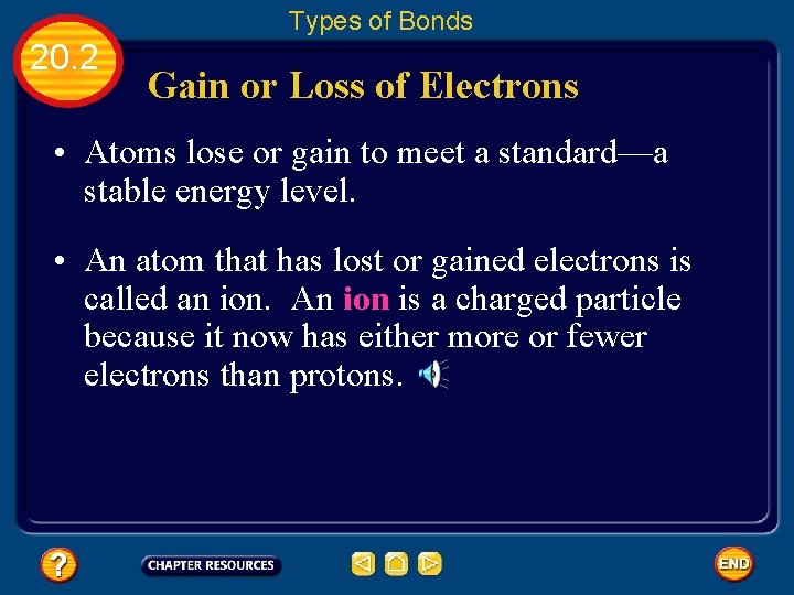 Types of Bonds 20. 2 Gain or Loss of Electrons • Atoms lose or