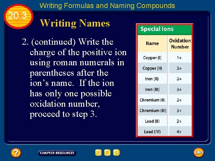 Writing Formulas and Naming Compounds 20. 3 Writing Names 2. (continued) Write the charge