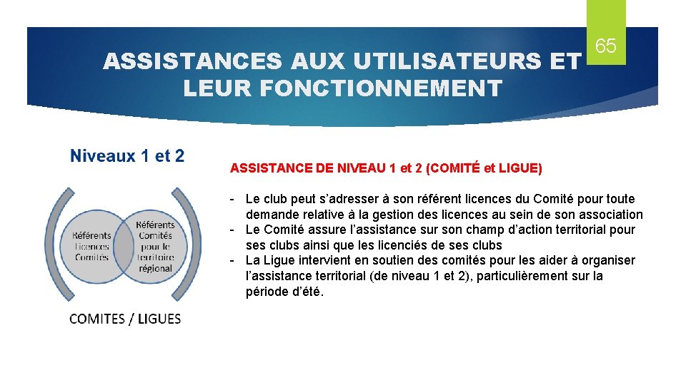 ASSISTANCES AUX UTILISATEURS ET LEUR FONCTIONNEMENT 65 ASSISTANCE DE NIVEAU 1 et 2 (COMITÉ