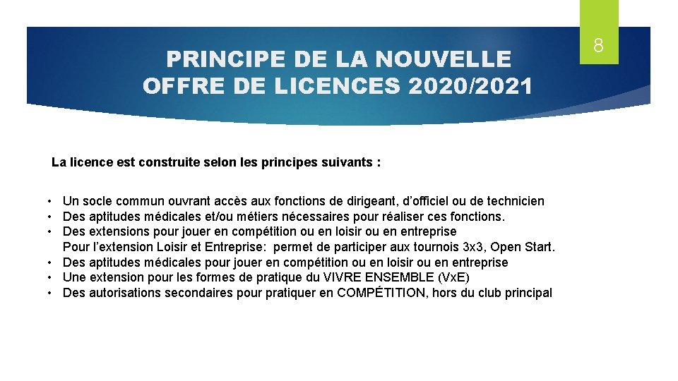 PRINCIPE DE LA NOUVELLE OFFRE DE LICENCES 2020/2021 La licence est construite selon les