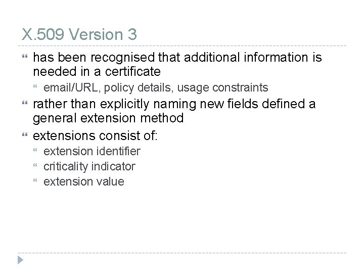 X. 509 Version 3 has been recognised that additional information is needed in a