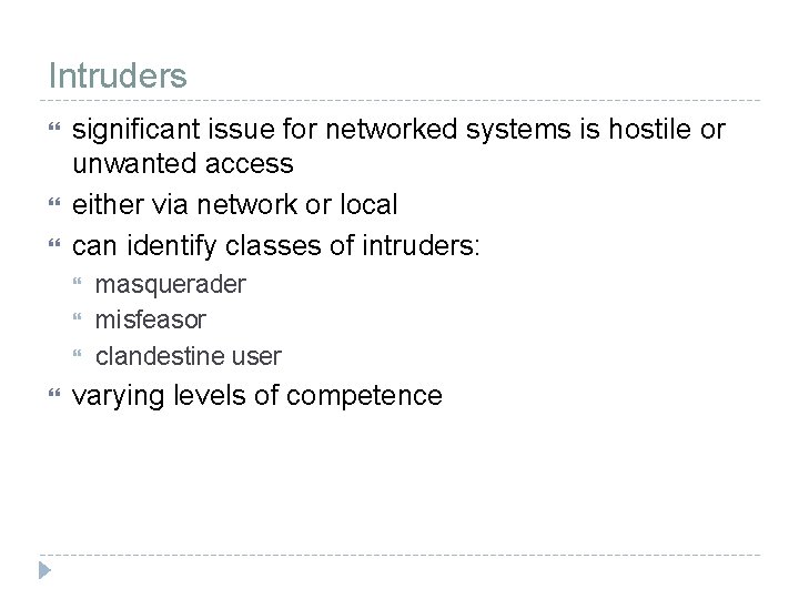 Intruders significant issue for networked systems is hostile or unwanted access either via network