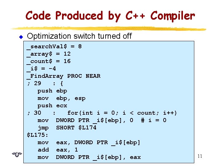 Code Produced by C++ Compiler u Optimization switch turned off _search. Val$ = 8