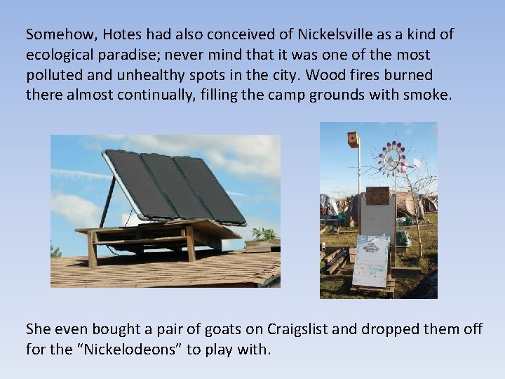 Somehow, Hotes had also conceived of Nickelsville as a kind of ecological paradise; never