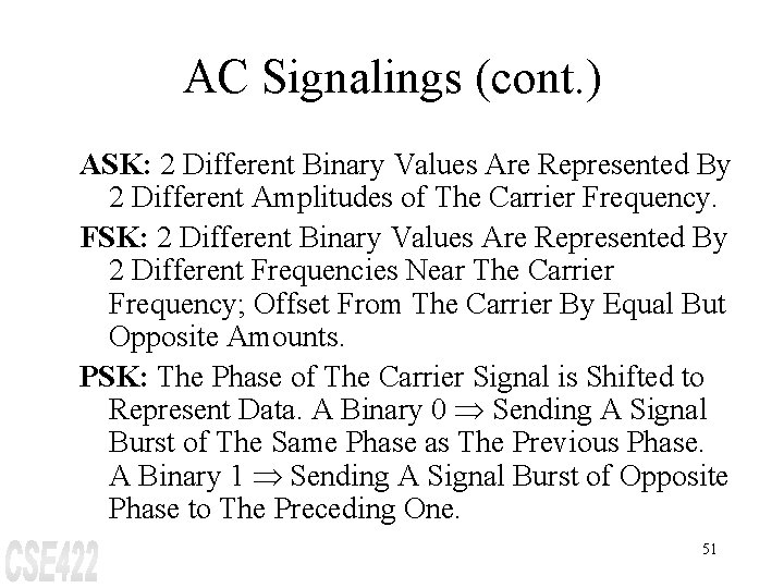 AC Signalings (cont. ) ASK: 2 Different Binary Values Are Represented By 2 Different