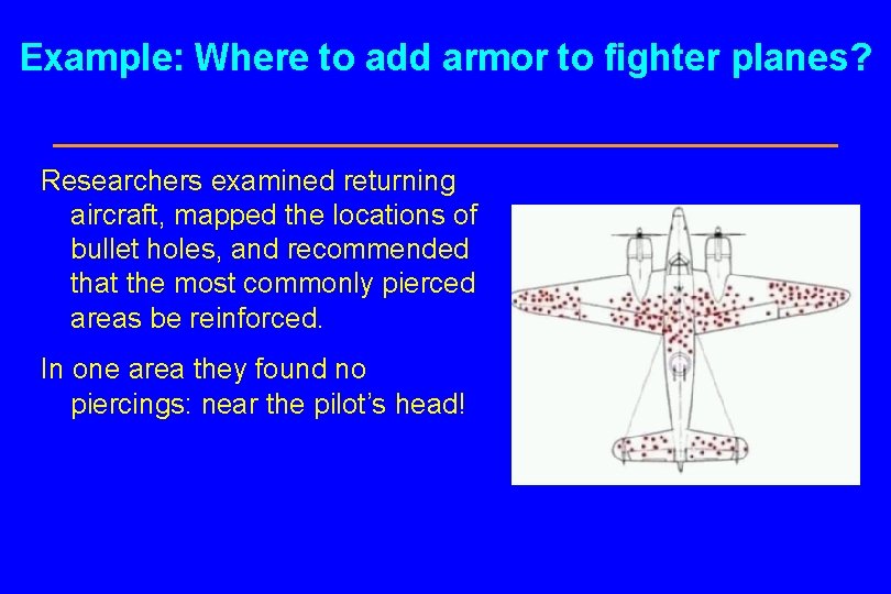 Example: Where to add armor to fighter planes? Researchers examined returning aircraft, mapped the