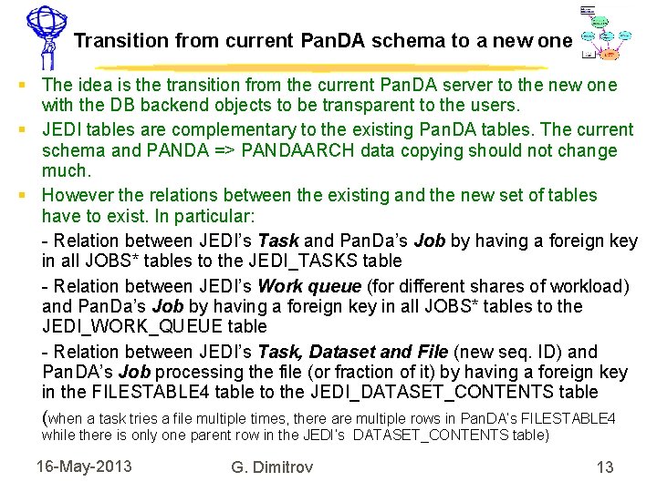 Transition from current Pan. DA schema to a new one The idea is the