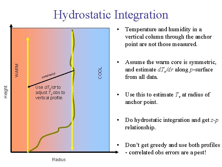Hydrostatic Integration Height tant cons p Use d. Tv/dr to adjust Tv obs to Hydrostatic Integration Height tant cons p Use d. Tv/dr to adjust Tv obs to