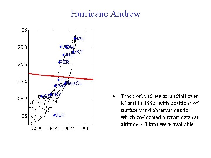 Hurricane Andrew • Track of Andrew at landfall over Miami in 1992, with positions Hurricane Andrew • Track of Andrew at landfall over Miami in 1992, with positions