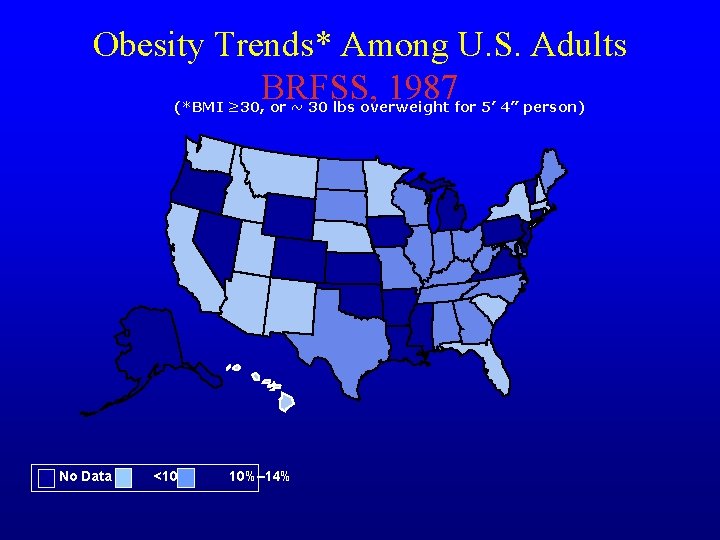 Obesity Trends* Among U. S. Adults BRFSS, 1987 (*BMI ≥ 30, or ~ 30