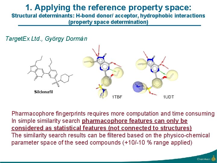 1. Applying the reference property space: Structural determinants: H-bond donor/ acceptor, hydrophobic interactions (property