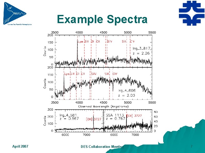 Example Spectra April 2007 DES Collaboration Meeting 7 