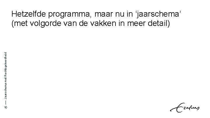 Jaarschema met Rechtsgeleerdheid Hetzelfde programma, maar nu in ‘jaarschema’ (met volgorde van de vakken