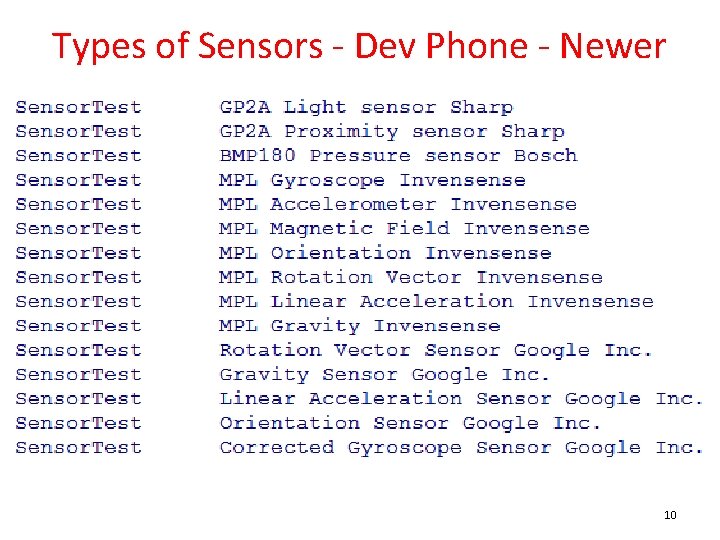 Types of Sensors - Dev Phone - Newer 10 