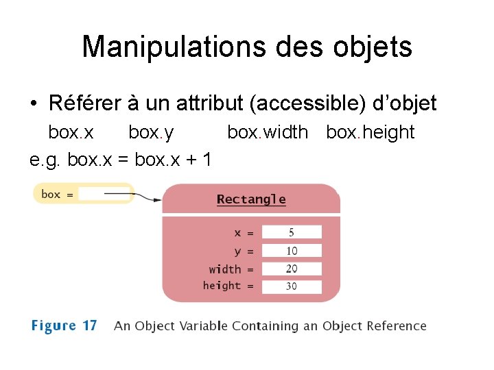 Manipulations des objets • Référer à un attribut (accessible) d’objet box. x box. y